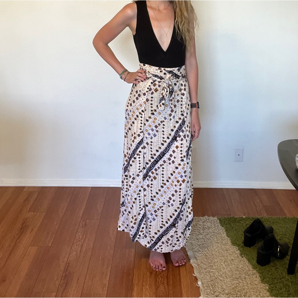 Free People Maxi Skirt Remember Me Tie Waist Faux Wrap Slit Boho Ivory 4